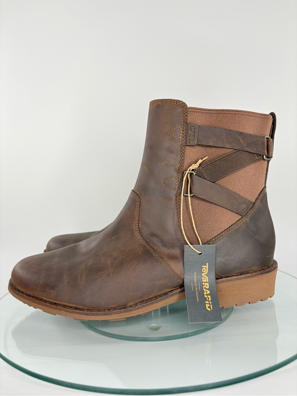 Teva Ellery Waterproof Leather Ankle Boots Women’s 10 Brown Side Zip